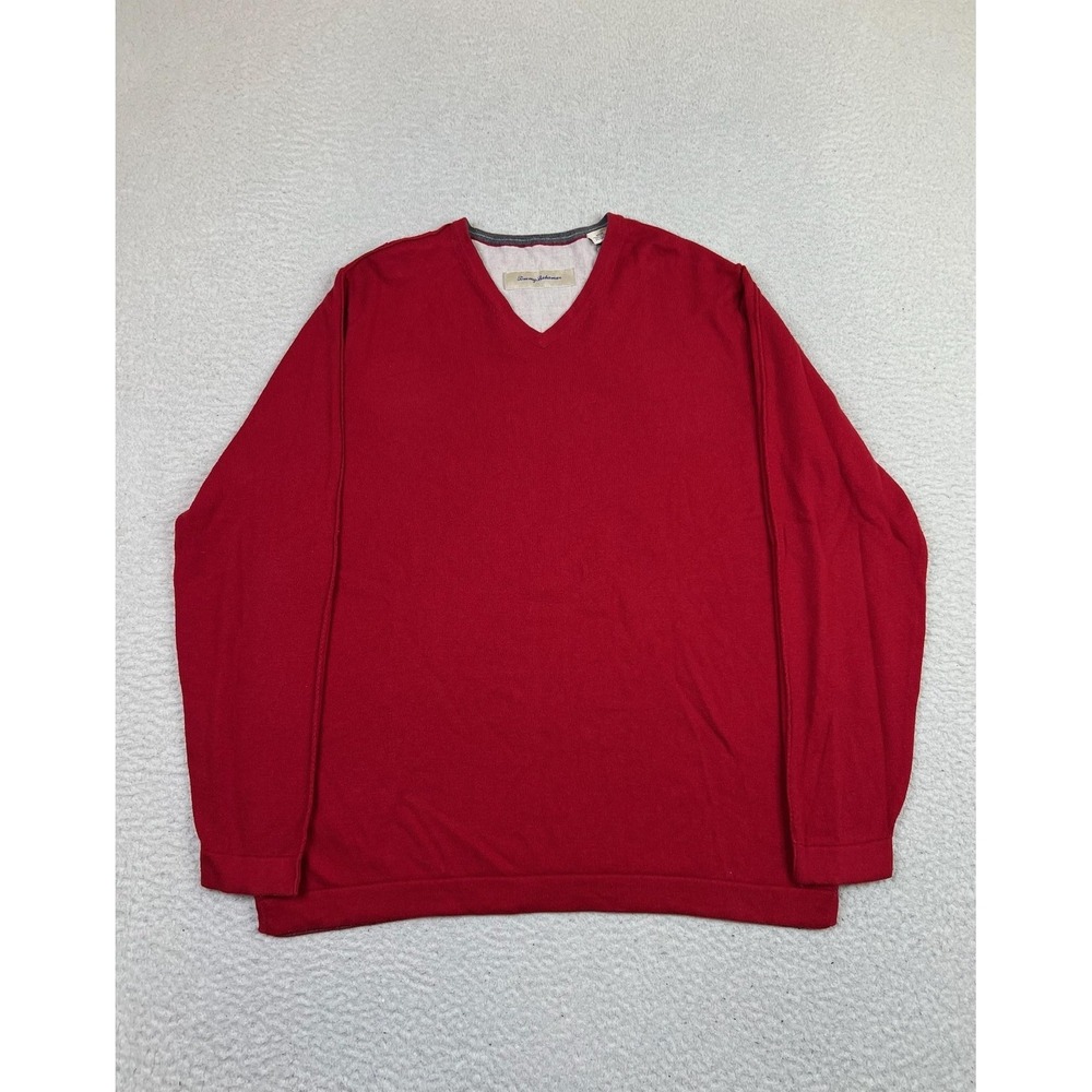 Tommy Bahama Sweater Mens Medium Red V Neck Cotton Cashmere Pullover Lightweight
